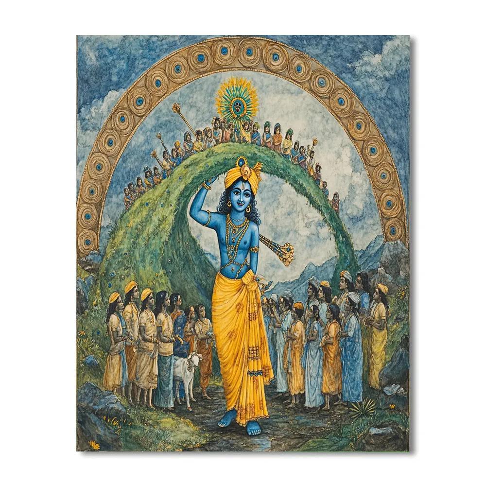 Krishna Lifting Govardhana As A Shelter Dome Number painting