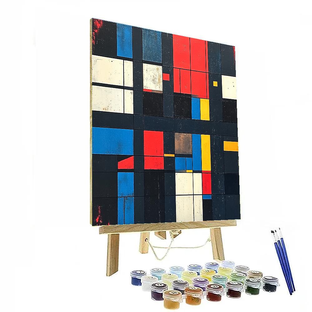 Piet Mondrian Inspired Geometric City Grid At Night Number painting
