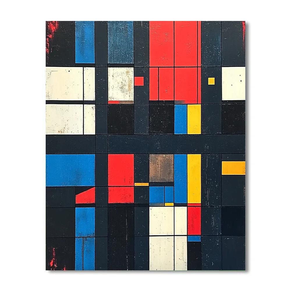 Piet Mondrian Inspired Geometric City Grid At Night Number painting