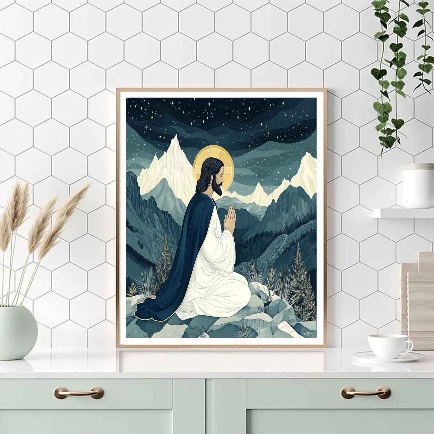 Mountain Prayer Jesus Silhouette DIY paint by numbers