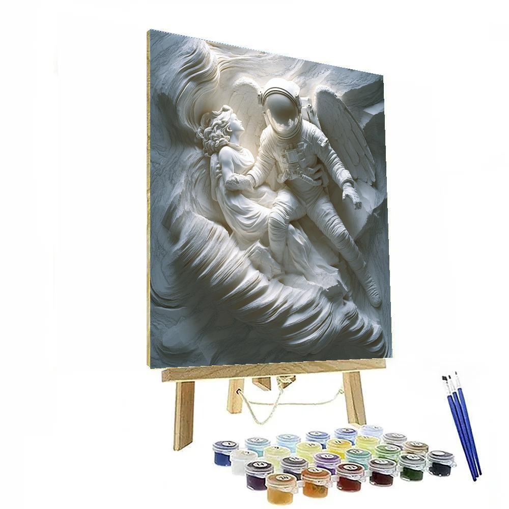 Michelangelo Inspired Marble Study Of Astronaut And Angel painting number kit