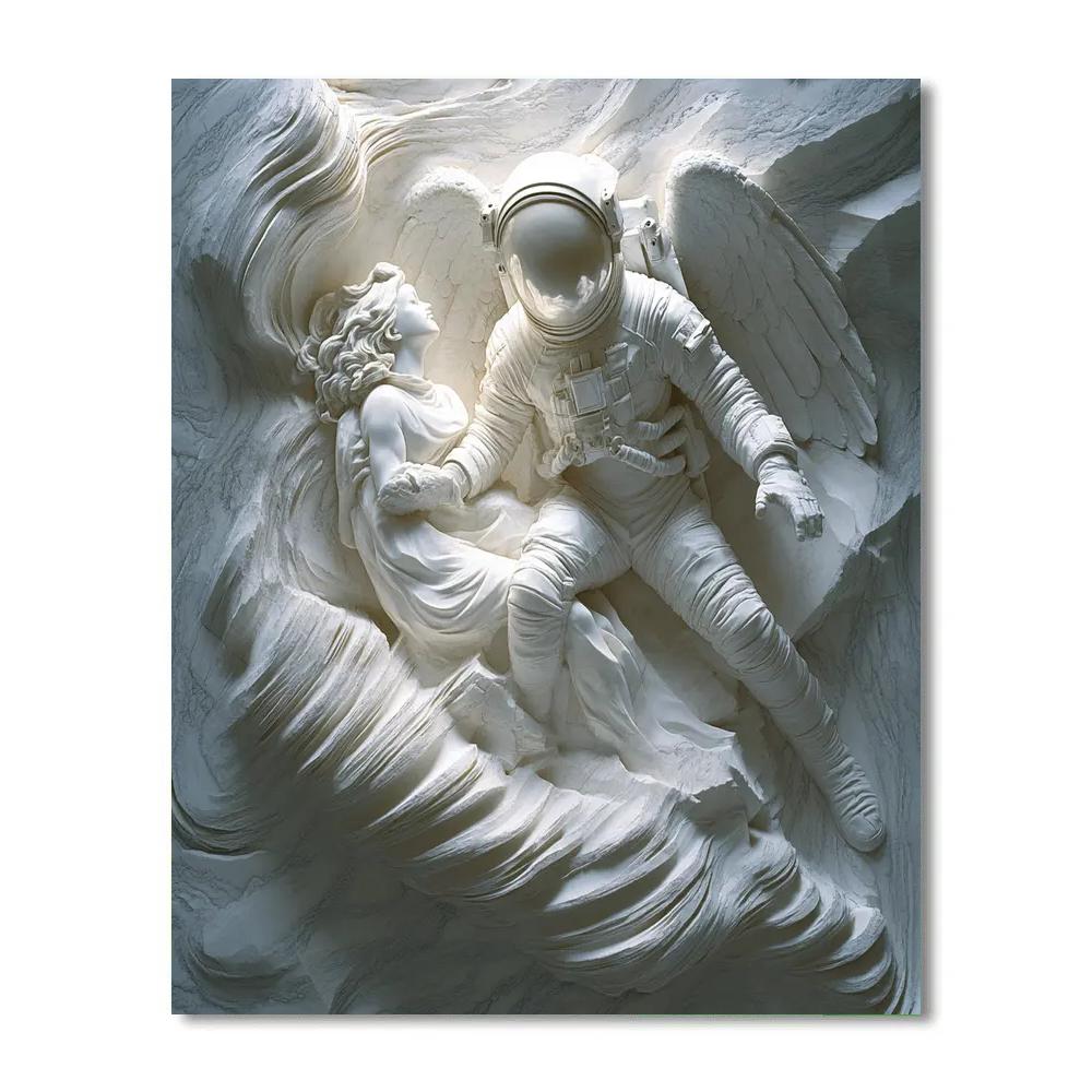 Michelangelo Inspired Marble Study Of Astronaut And Angel painting number kit