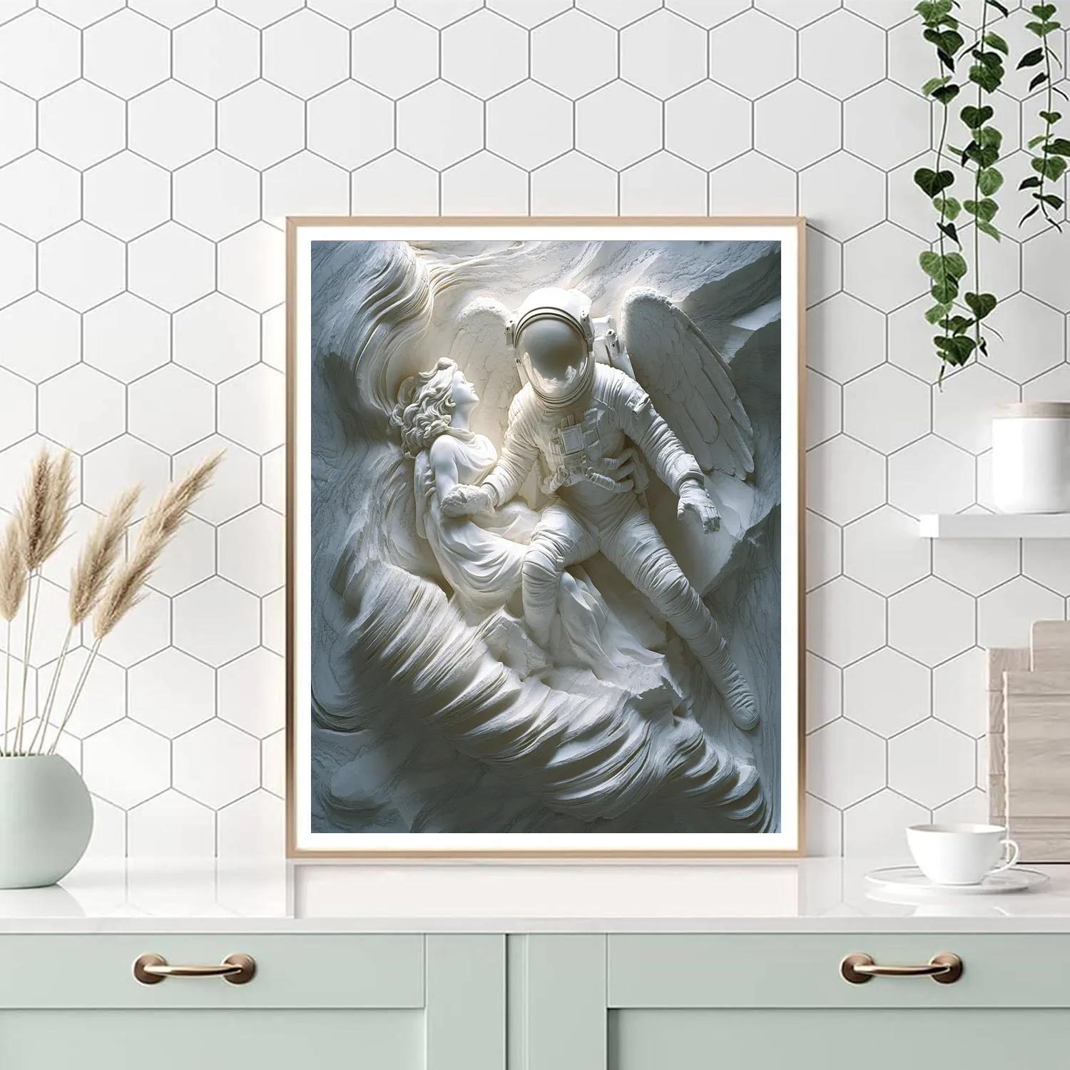 Michelangelo Inspired Marble Study Of Astronaut And Angel painting number kit