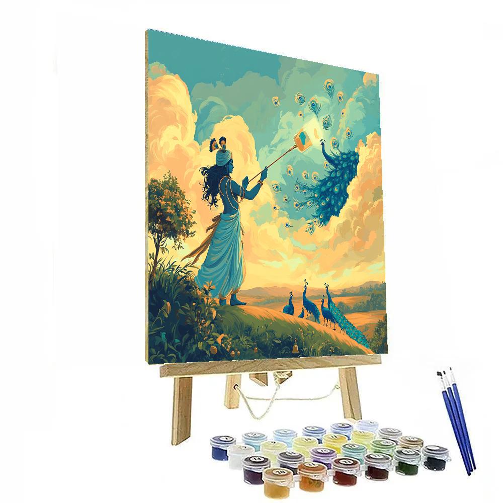 Krishna Painting Peacocks On The Sky Canvas DIY paint by numbers