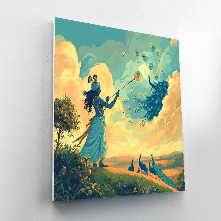Krishna Painting Peacocks On The Sky Canvas DIY paint by numbers