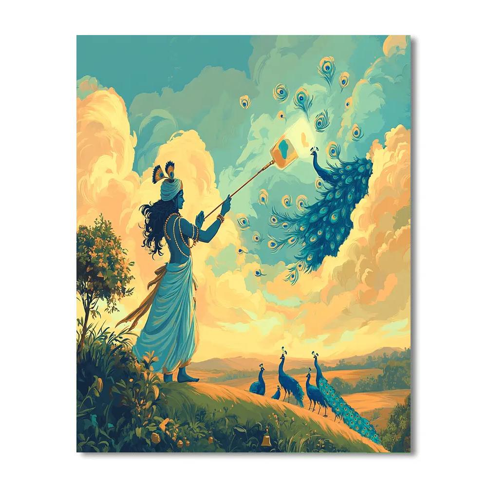 Krishna Painting Peacocks On The Sky Canvas DIY paint by numbers