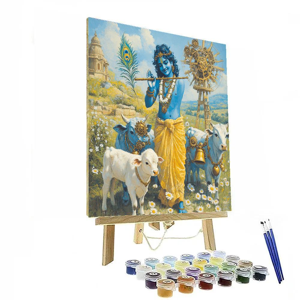 Krishna And The Clockwork Cow Bell Meadow Numbered painting kits