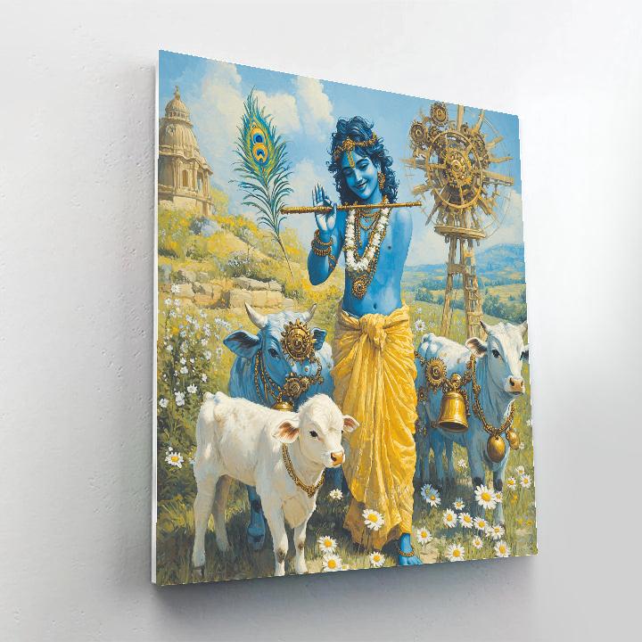 Krishna And The Clockwork Cow Bell Meadow Numbered painting kits