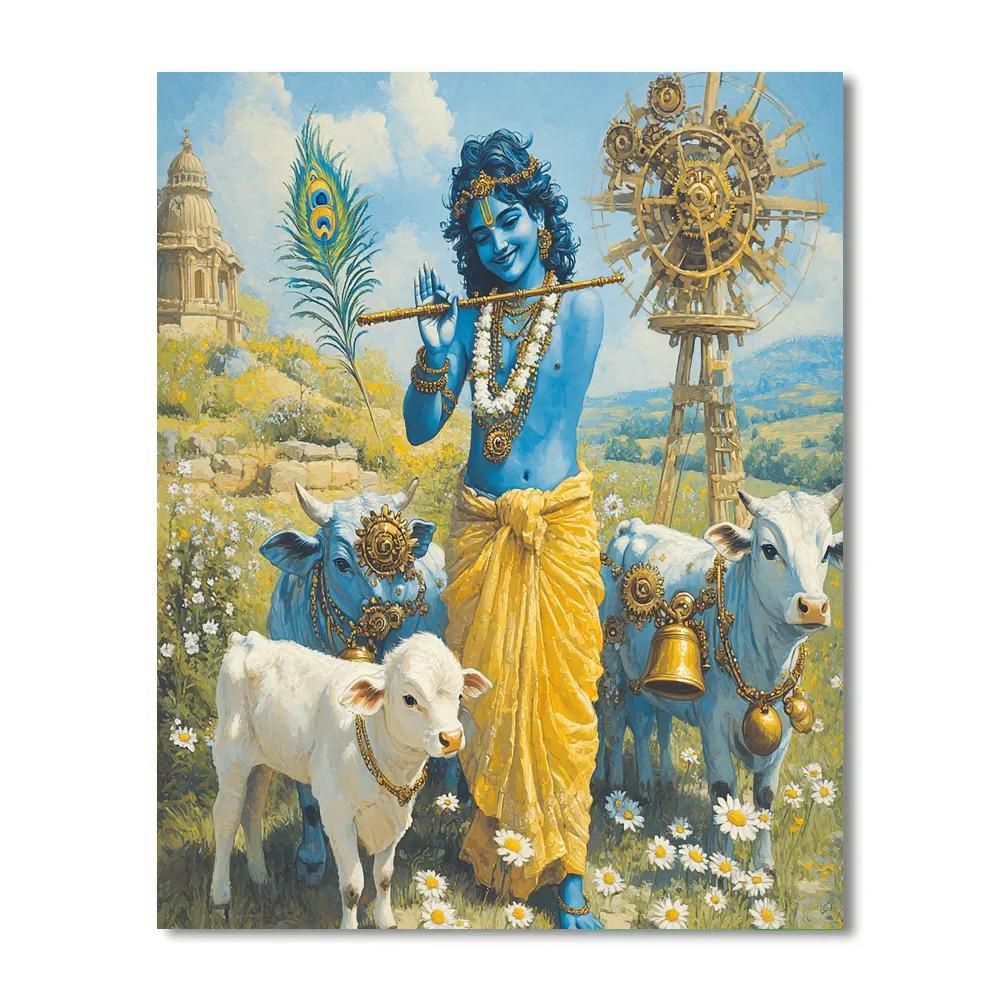 Krishna And The Clockwork Cow Bell Meadow Numbered painting kits