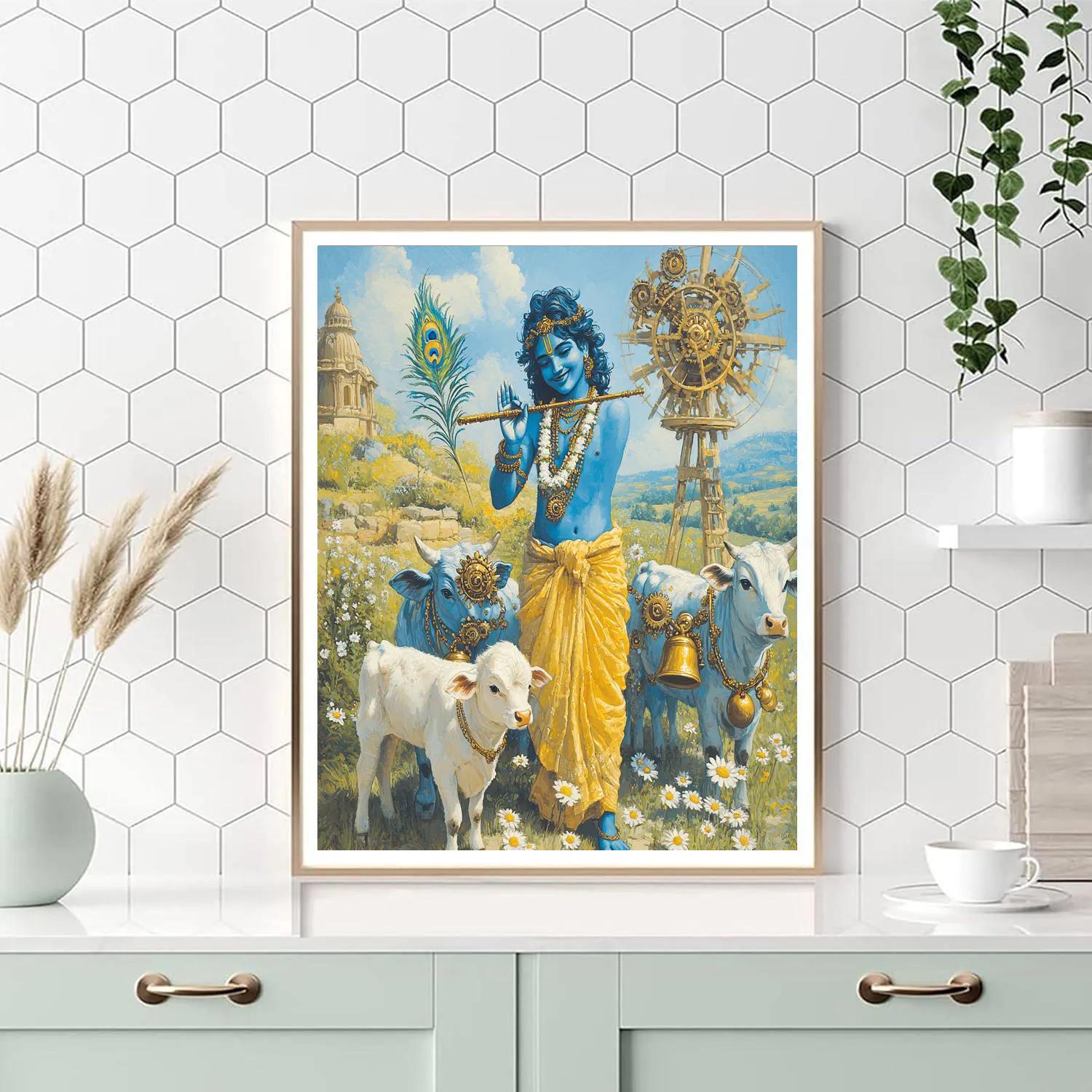 Krishna And The Clockwork Cow Bell Meadow Numbered painting kits