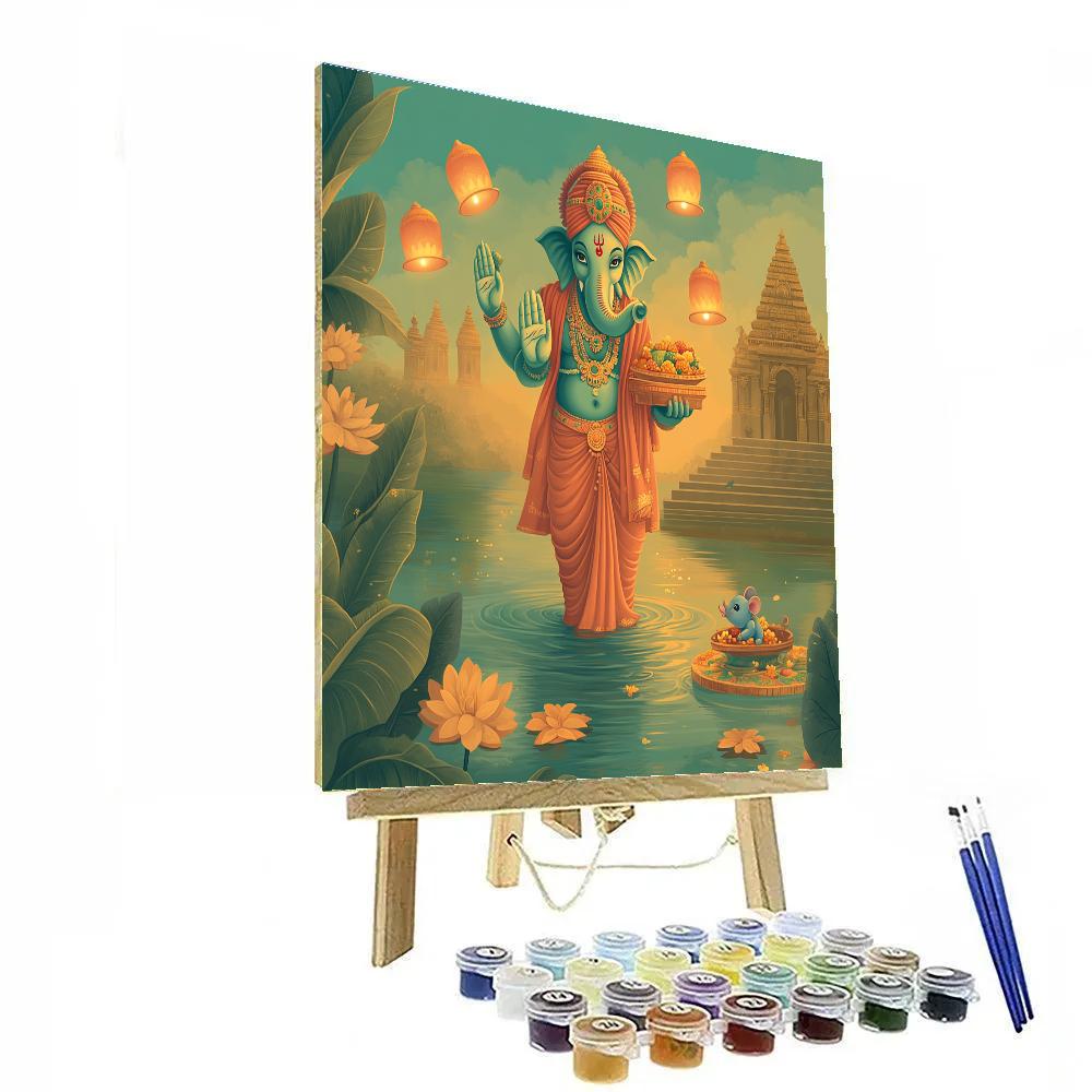 River Blessing With Ganesha Lanterns paint by color
