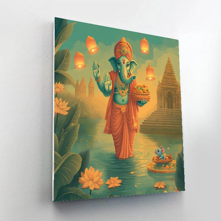 River Blessing With Ganesha Lanterns paint by color