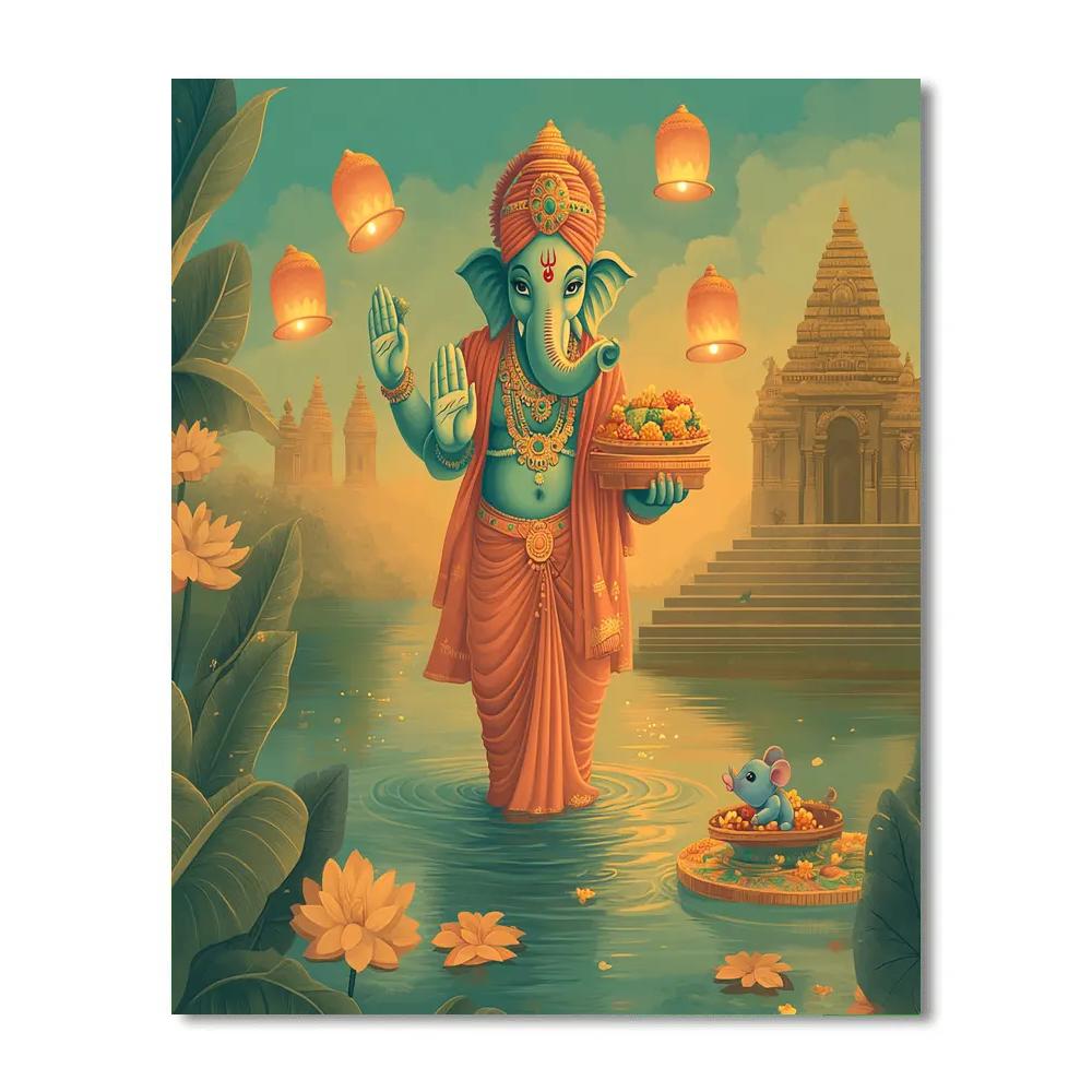 River Blessing With Ganesha Lanterns paint by color