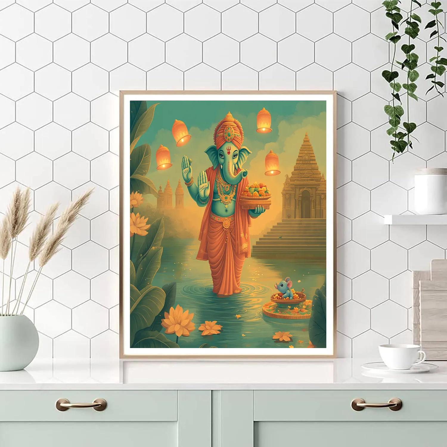 River Blessing With Ganesha Lanterns paint by color