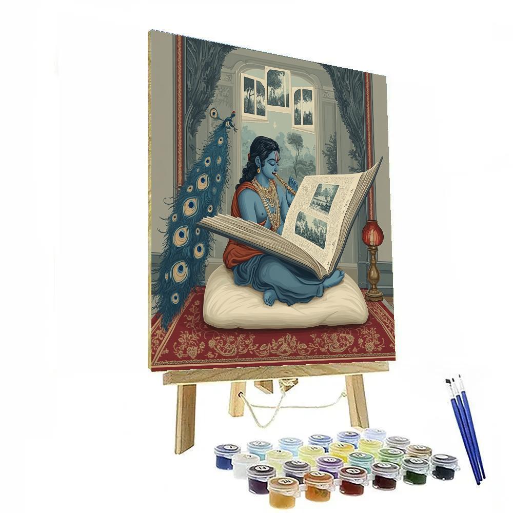 Krishna And The Floating Book Of Bhagavata Scenes paint by color