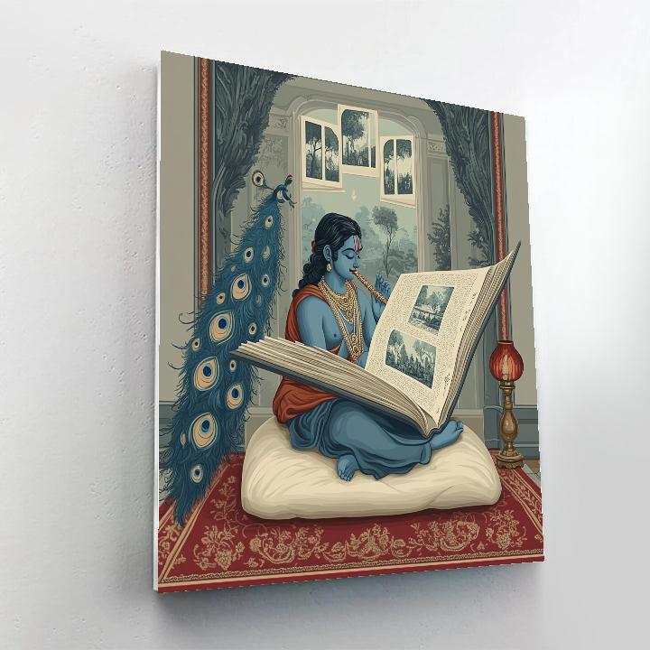 Krishna And The Floating Book Of Bhagavata Scenes paint by color