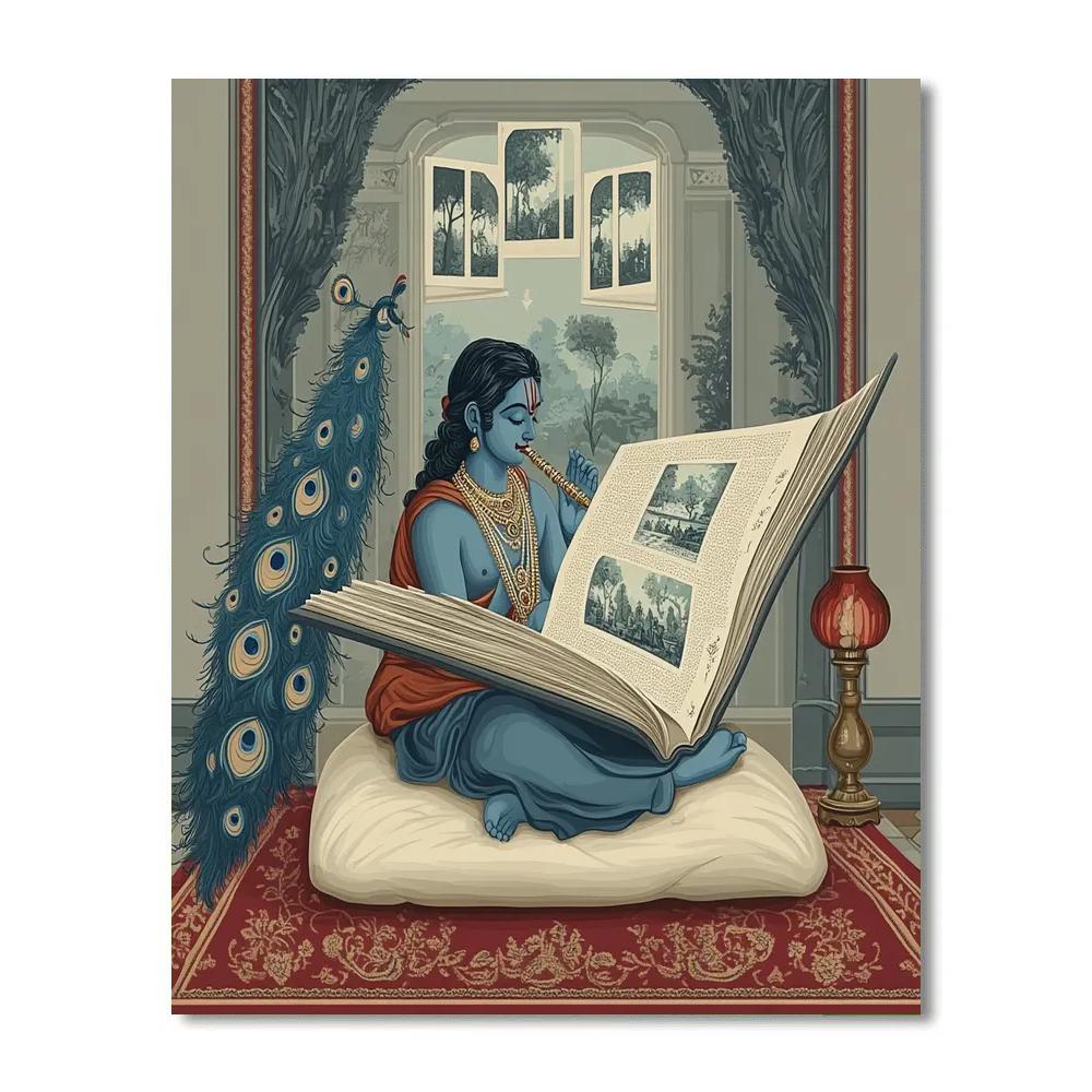 Krishna And The Floating Book Of Bhagavata Scenes paint by color