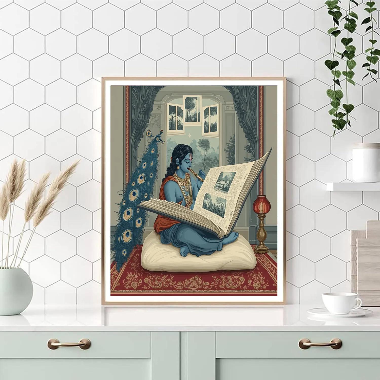 Krishna And The Floating Book Of Bhagavata Scenes paint by color
