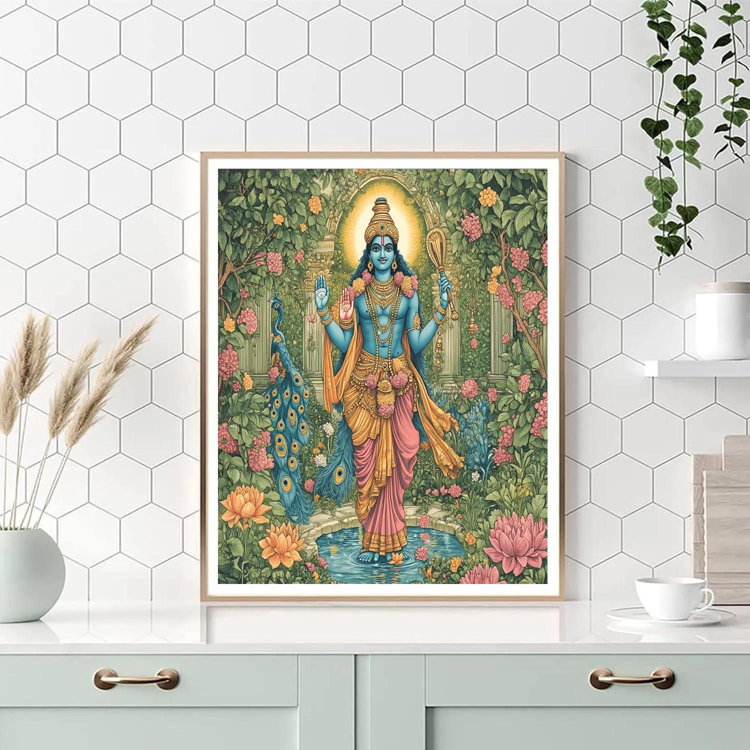 Vishnu In Vaikuntha Garden Of Eternal Spring paint by color