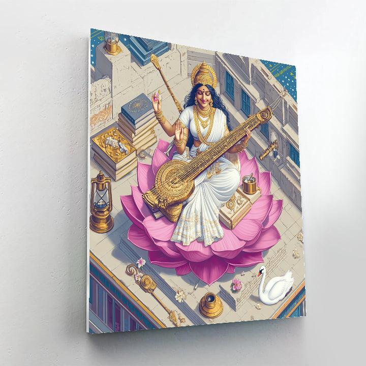 Saraswati Mapping Constellations On A Lotus Observatory Roof Numbered painting kits