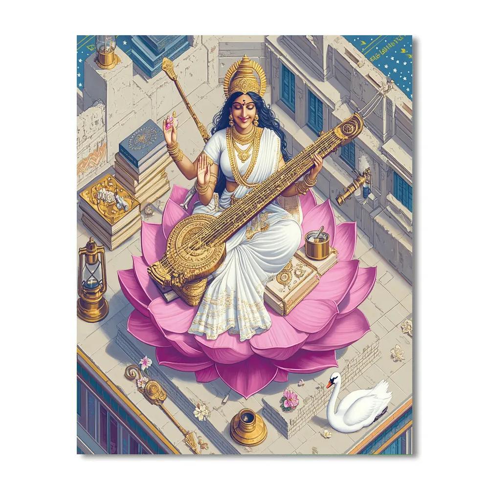 Saraswati Mapping Constellations On A Lotus Observatory Roof Numbered painting kits
