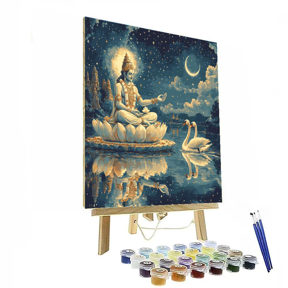 Brahma With Swans On Celestial Lake paint by number