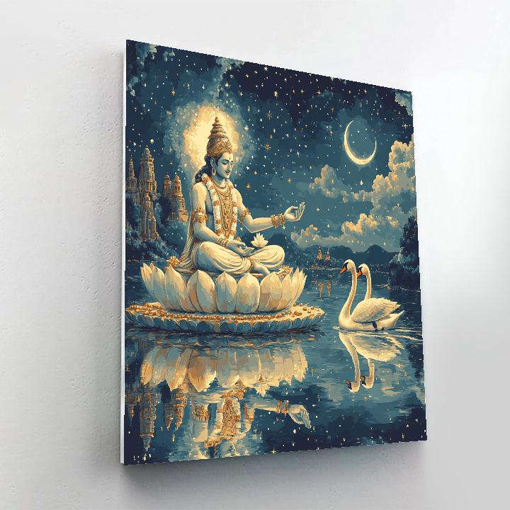 Brahma With Swans On Celestial Lake paint by number