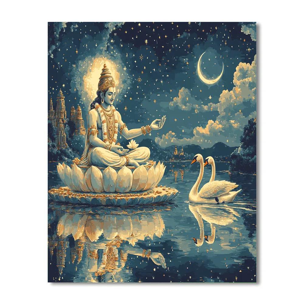 Brahma With Swans On Celestial Lake paint by number