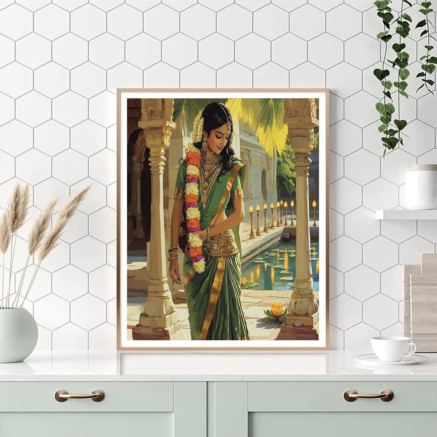 Courtyard Shrine With Parvati Lamps painting number kit