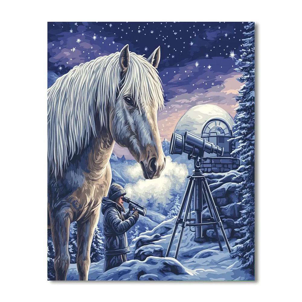 Mountain Observatory With Horse Companion painting number kit