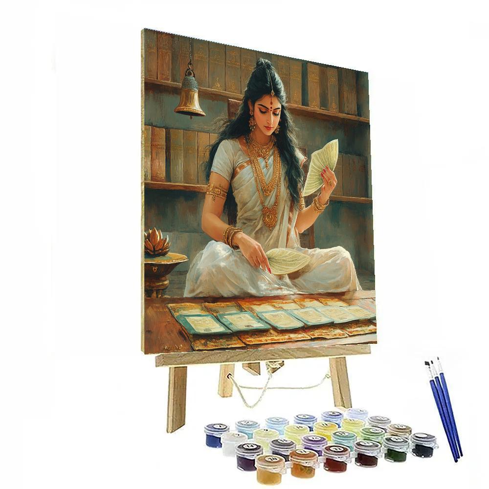 Temple Library Parvati With Palm Manuscripts DIY paint by numbers