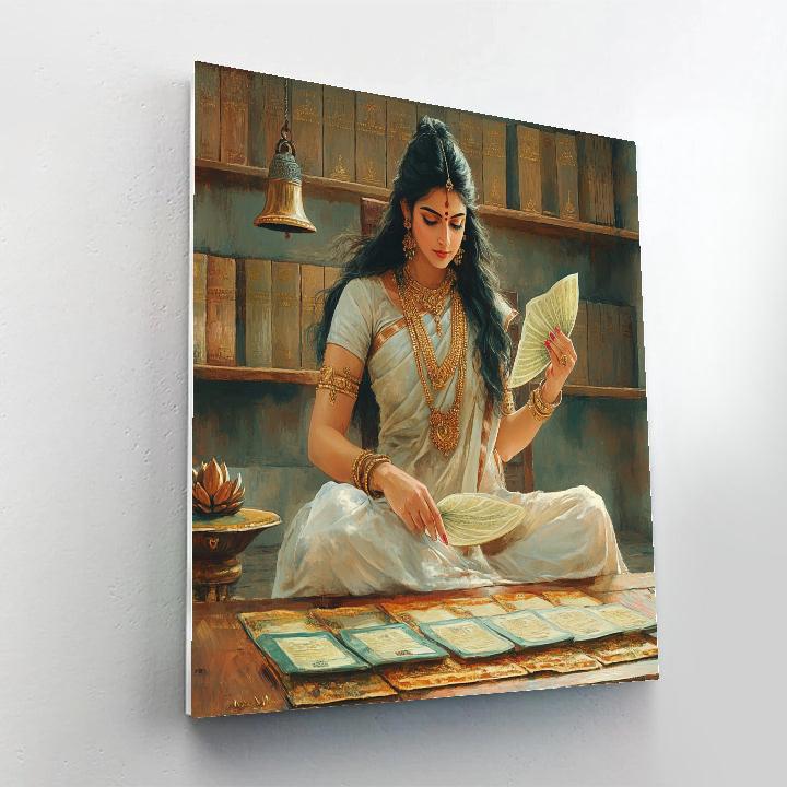 Temple Library Parvati With Palm Manuscripts DIY paint by numbers
