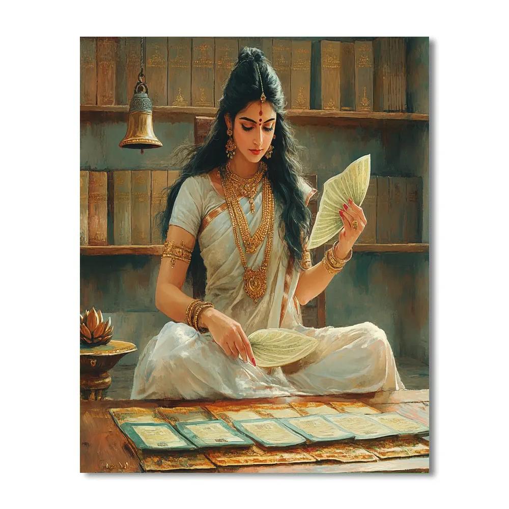 Temple Library Parvati With Palm Manuscripts DIY paint by numbers