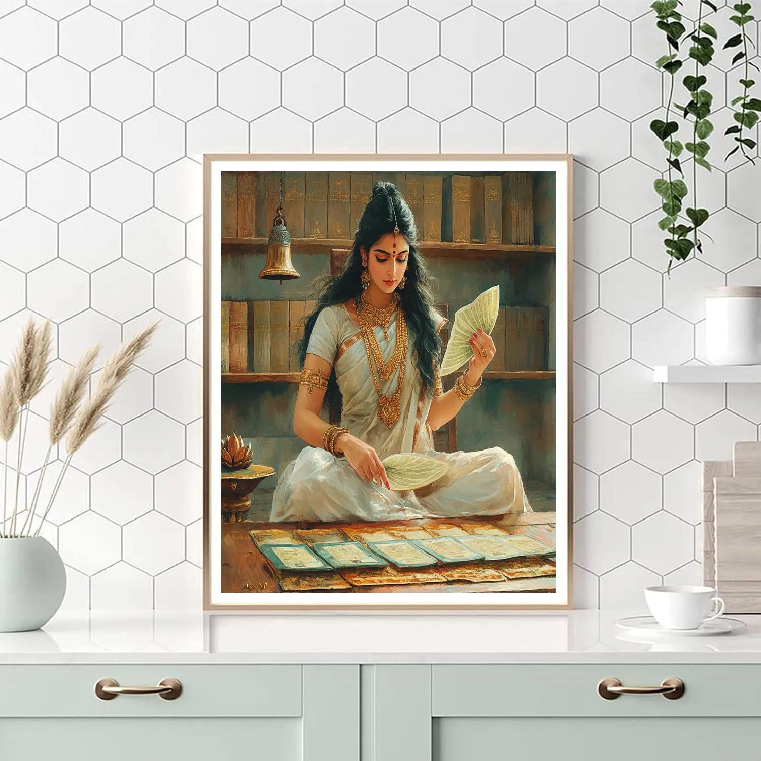Temple Library Parvati With Palm Manuscripts DIY paint by numbers