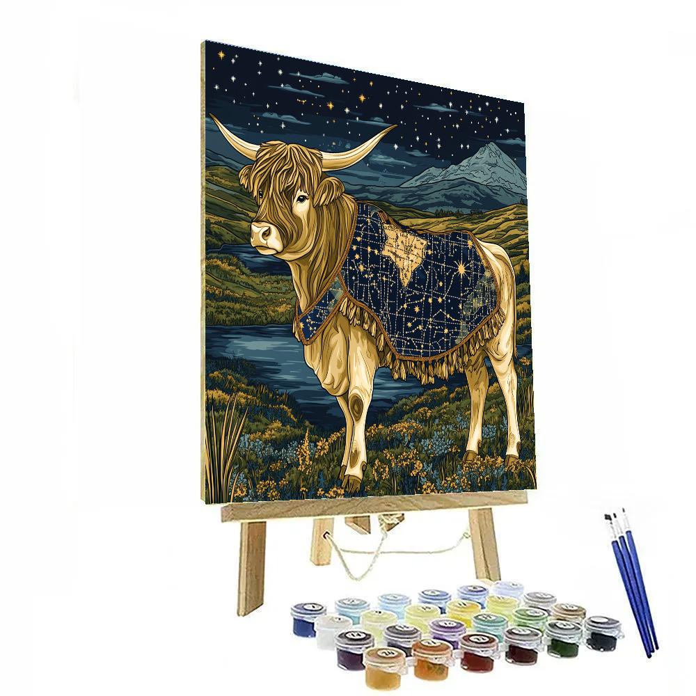 Highland Cow With Star Map Saddle Blanket Paint by numbers art
