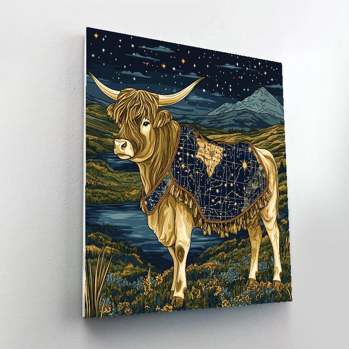 Highland Cow With Star Map Saddle Blanket Paint by numbers art
