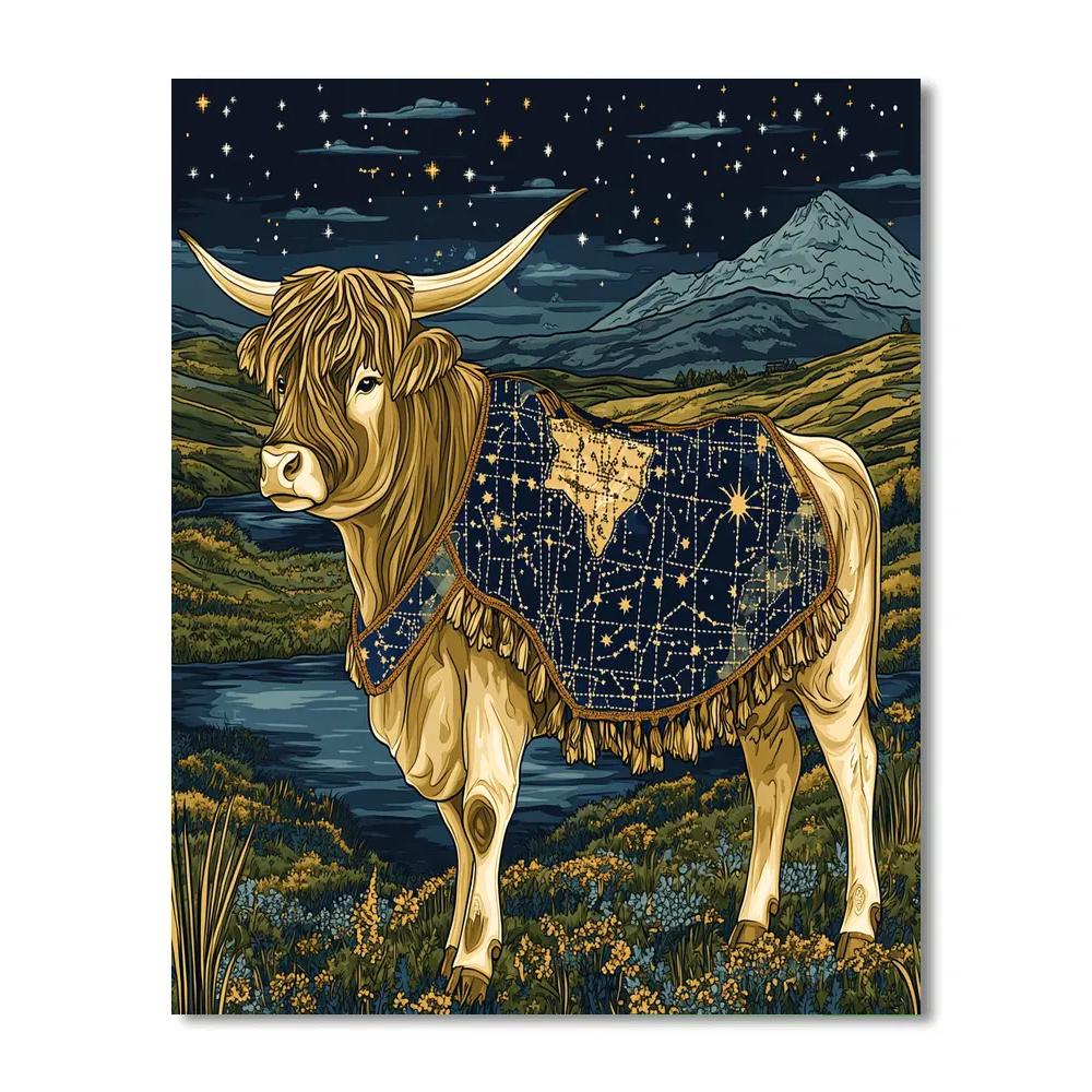 Highland Cow With Star Map Saddle Blanket Paint by numbers art