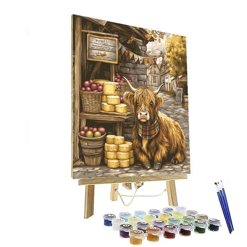 Market Day Highland Cow Cheese Stall Paint by numbers art