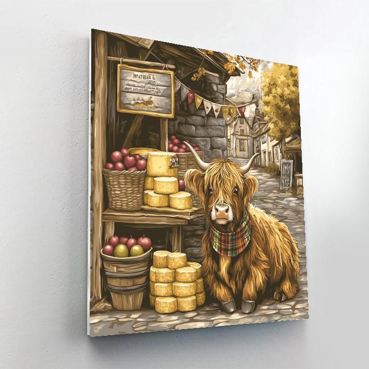 Market Day Highland Cow Cheese Stall Paint by numbers art