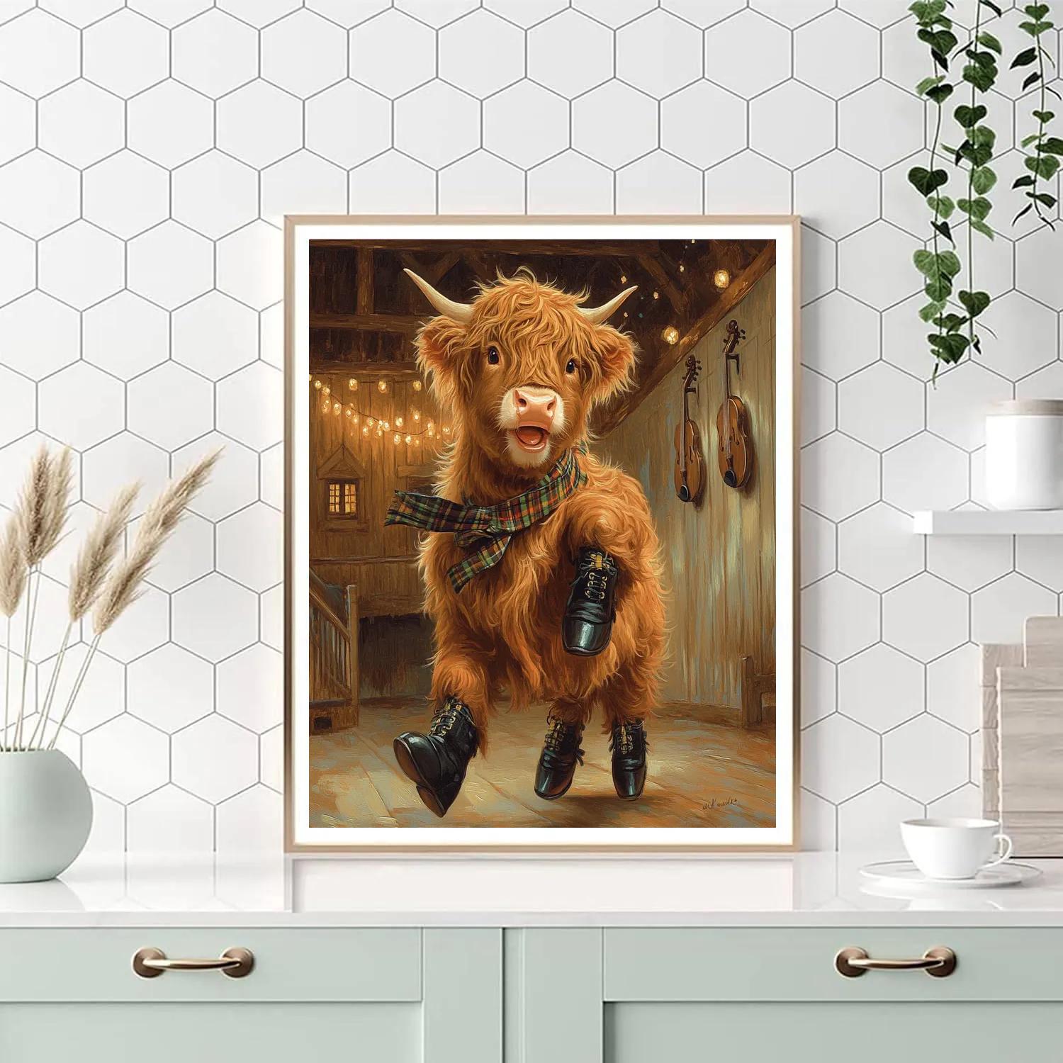 Ceilidh Dance Highland Cow In Boots DIY paint by numbers