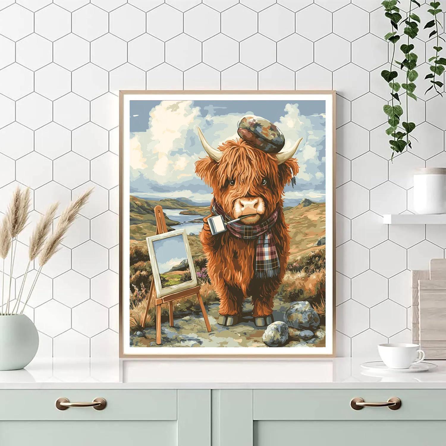 Highland Cow Postcard Painter On The Moor Number painting