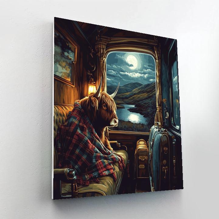 Night Train Journey With Highland Cow Companion Painting by numbers kit