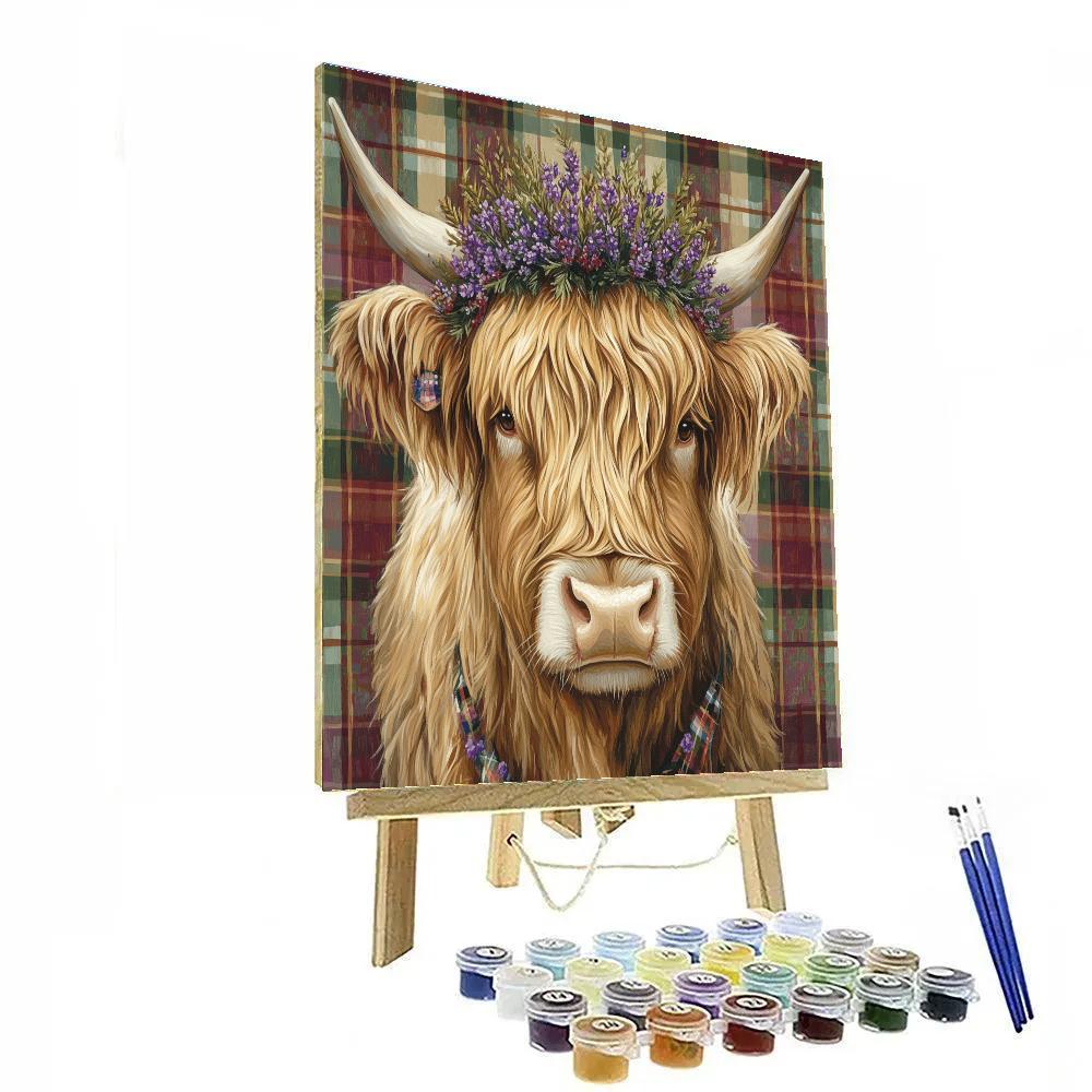 Highland Cow And Thistle Crown Portrait Paint by numbers art