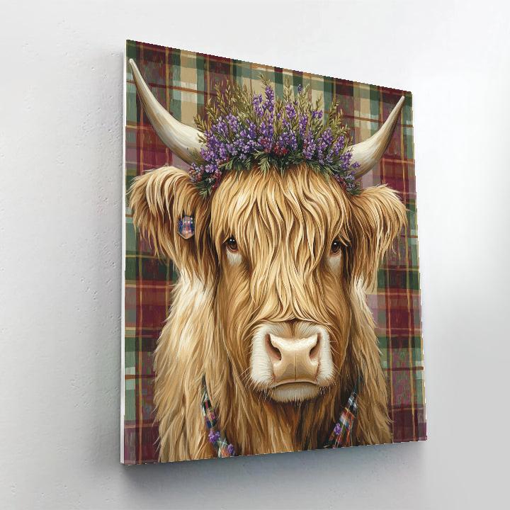 Highland Cow And Thistle Crown Portrait Paint by numbers art