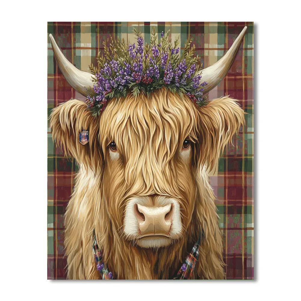 Highland Cow And Thistle Crown Portrait Paint by numbers art