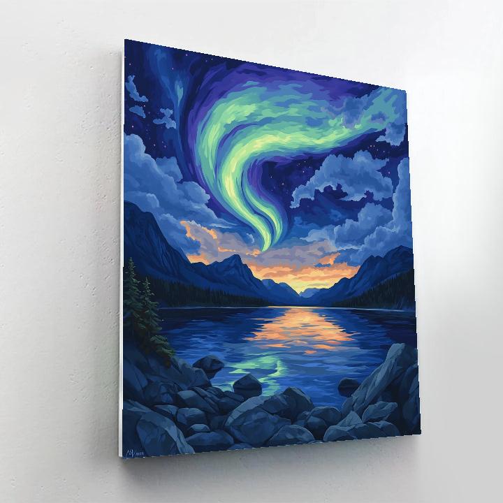 Frederick Varley Inspired Aurora Crown Over Silent Fjord Paint by numbers kits