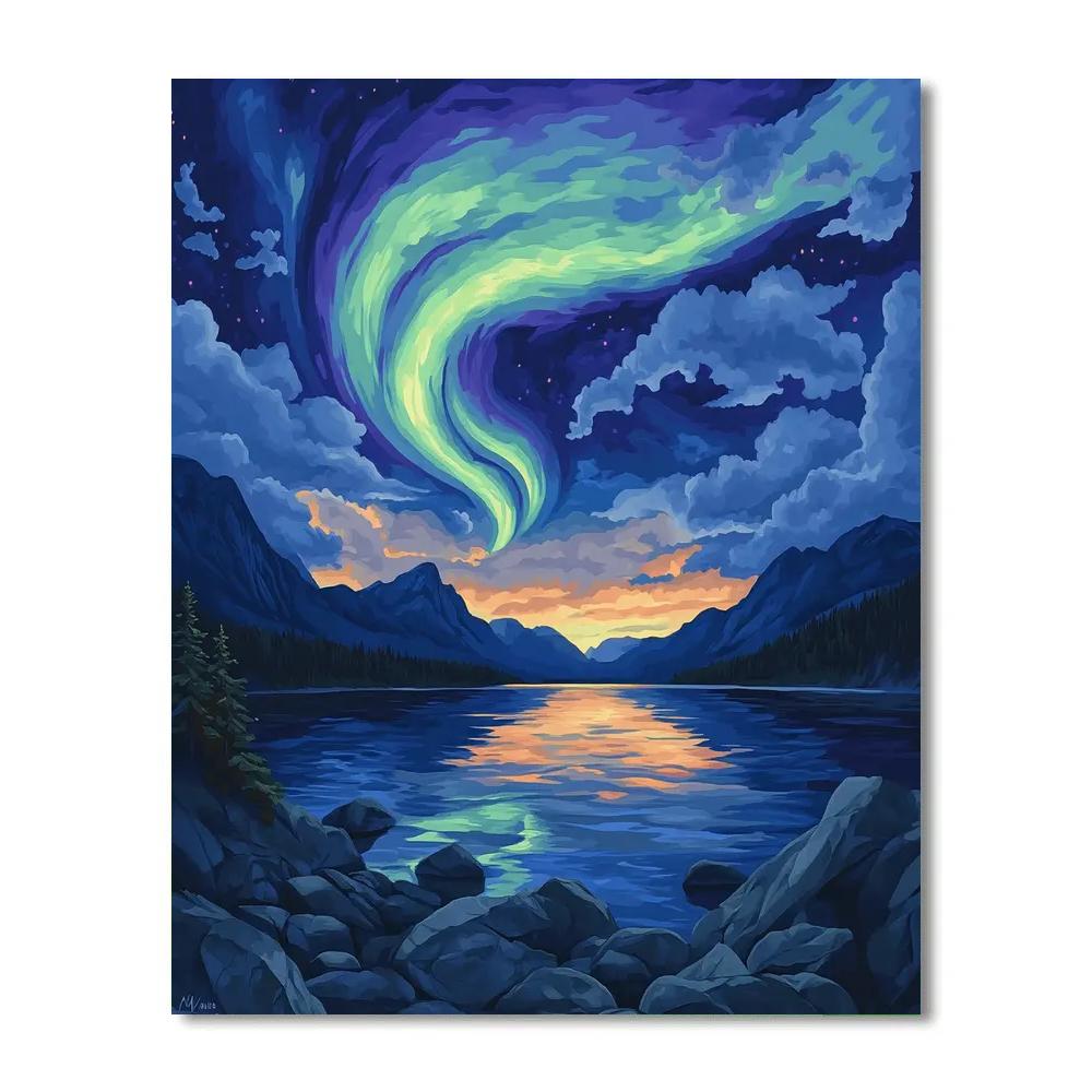 Frederick Varley Inspired Aurora Crown Over Silent Fjord Paint by numbers kits