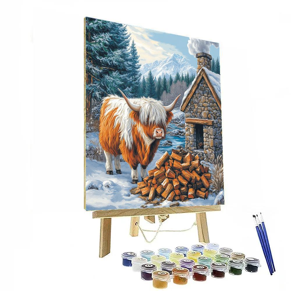 Highland Cow Snow Day At The Bothy DIY paint by numbers
