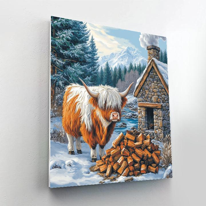 Highland Cow Snow Day At The Bothy DIY paint by numbers
