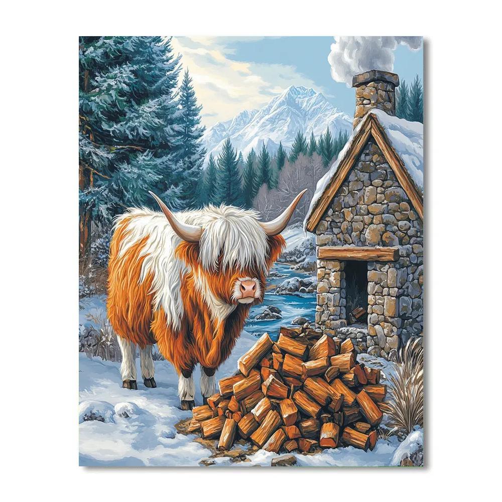 Highland Cow Snow Day At The Bothy DIY paint by numbers